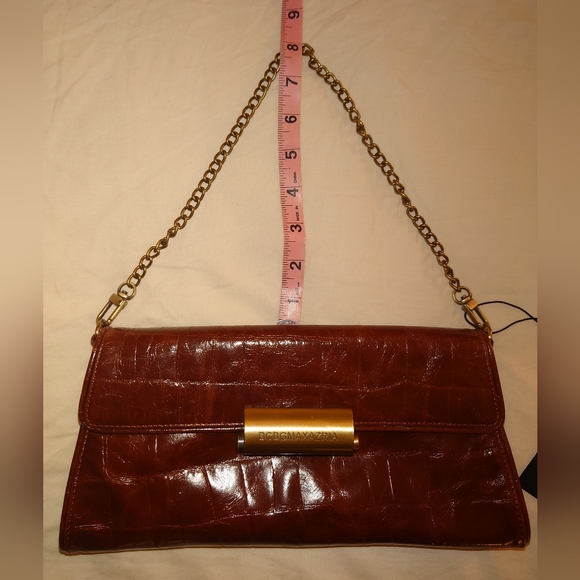 NWT Brown Leather BCBG MaxAzria Crocodile Chantal Clutch Purse Wristlet Gold - Picture 13 of 14